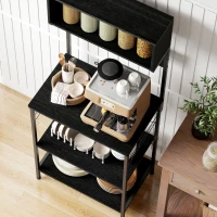 HOMCOM Küchenregal mit Mehrfachsteckdose für Mikrowelle, mit Ablagen und Haken, Industrial-Stil, Holz und Stahl, Schwarz(m-4)