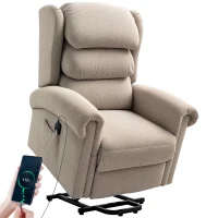 HOMCOM Velvet-Feel Electric Riser Recliner Chair - Khaki(m-10)