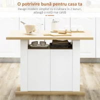 HOMCOM Insulă de Bucătărie pentru 4-6 Persoane cu Dulapuri și Rafturi Deschise, din PAL, 110x70x75,5 cm, Alb și Lemn Natural(m-7)