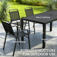 Outsunny 7 Pieces Outdoor Dining Set with Umbrella Hole, Garden Table and Chairs Set for 6 with Metal Table and Stackable Chairs(m-7)