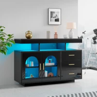 Madia LED con illuminazione RGB, 3 cassetti, 120x40x80 cm, Nero(m-4)