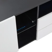 Mobile TV basso a LED con 2 cassetti e ante a ribalta, 180x40x45 cm, Bianco e Nero(m-11)