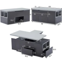 Tavolino multifunzione 2 in 1 regolabile in altezza con piano ribaltabile e vano portaoggetti, 100x51x47 cm, Grigio(m-3)