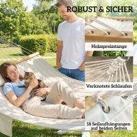 Outsunny Hängematte Outdoor 200x140cm, zweilagig Hängematte mit Kopfstütze Magazintasche Holzstäbe bis 200kg(m-6)