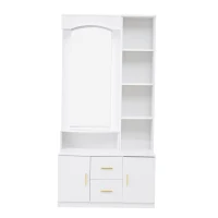 Mobile da ingresso multiuso con specchio e scarpiera, 2 cassetti e 2 ante, 90x40x180 cm, Bianco(m-2)