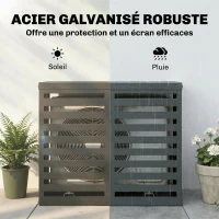 Outsunny Cache Climatiseur Exterieur, Housse Climatiseur à Lattes pour Unité Extérieur, Acier Galvanisé, 100x50x80cm, Gris Foncé(m-5)