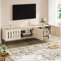Mobile basso con ante a lamelle, foro passacavi e gambe in metallo, 160x40x47 cm, Color legno(m-5)
