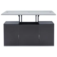 Tavolino multifunzione 2 in 1 regolabile in altezza con piano ribaltabile e vano portaoggetti, 100x51x47 cm, Grigio(m-10)