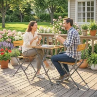 Outsunny Sitzgruppe 3 tlg. Essgruppe für 2 Personen klappbarer Esstisch mit 2 klappbare Stühle für Terrasse Balkon Teak(m-7)