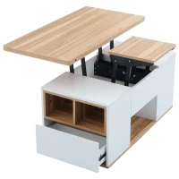 Tavolino multifunzione 2 in 1 regolabile in altezza con piano ribaltabile e vano portaoggetti, 100x51x47 cm, Bianco(m-7)