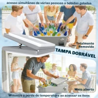 Outsunny Carrinho Refrigerador de 76L com Rodas Prateleira Abre-Garrafas Coletor de Tampas Dreno e 2 Alças para Pátio Festa 92x39x81 cm Prata(m-6)