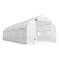 Outsunny Serre tunnel de jardin porte + 8 fenêtres enroulables métal galvanisé bâche PE haute densité métal galvanisé blanc(m-12)