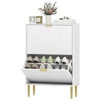 HOMCOM Dulap Slim pentru 12 Perechi de Pantofi, cu 2 Sertare Rabatabile și Rafturi Reglabile, 60x24x91.5 cm, Alb(m-10)