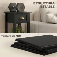 HOMCOM Mesa Auxiliar Estilo Moderno Mesita Auxiliar con Cajón y Estante de Almacenamiento 30x30x75 cm Negro(m-6)