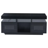 Tavolino da salotto a LED RGB con spazio portaoggetti aperto e chiuso, 100x50x43 cm, Nero(m-2)