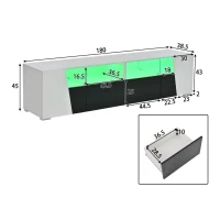 Mobile TV laccato lucido a LED, 180x38.5x45 cm, Bianco e Nero(m-3)