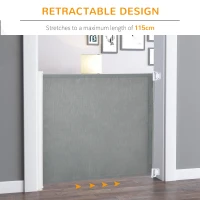 PawHut Retractable Dog Gate for Stairs, Safety Pet Barrier for Home Doorway, Room Divider 115L x 82.5Hcm, Grey(m-17)