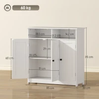 HOMCOM Armario de Baño Estrecho con 3 Puertas 2 Compartimentos Abiertos Estante Ajustable 85x30x85 cm Blanco(m-3)