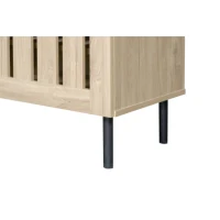 Mobile basso con ante a lamelle, foro passacavi e gambe in metallo, 160x40x47 cm, Color legno(m-9)