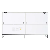 Madia per soggiorno con 6 cassetti, 3 gambe metalliche robuste, 140x39,5x78,5 cm, Bianco+Nero(m-9)