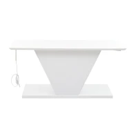 Tavolino da salotto a V con striscia LED e piano lucido, in truciolato, 100x50x46 cm, Bianco(m-2)