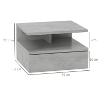 HOMCOM Lot de 2 tables de chevet murales tables de nuit tiroir coulissant, niche, plateau, 35 x 32 x 22,5 cm gris(m-3)