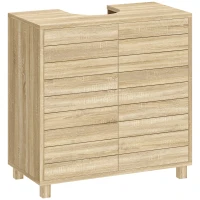 HOMCOM Móvel para Lavatório, Recorte em U, Portas com Ripas, Prateleira Ajustável, Abertura por Pressão, 60x30x60cm, Natural(m-6)