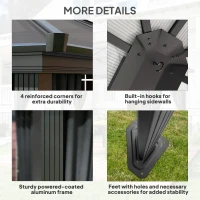 Outsunny 3 x 3.6m Hardtop Gazebo Canopy with Polycarbonate Roof, Aluminium Frame, Permanent Pavilion Garden Gazebo with Netting and Curtains for Patio, Deck, Dark Grey(m-6)