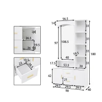 Mobile da ingresso multiuso con specchio e scarpiera, 2 cassetti e 2 ante, 90x40x180 cm, Bianco(m-3)