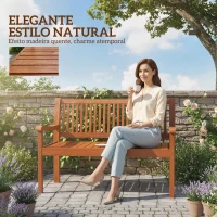 Outsunny Banco de Jardim em Madeira, Banco de Exterior de 2 Lugares com Capa Impermeável Encosto Ergonómico 125x62x90 cm Castanho Claro(m-8)