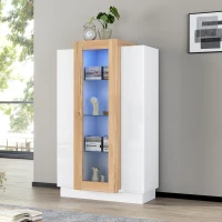 Vetrina per soggiorno a LED con frontale in acrilico trasparente, 74x40x120 cm, Bianco e Color legno(m-5)