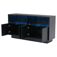 Credenza con illuminazione LED, frontale in vetro scorrevole dal movimento fluido, 130x35x68 cm, Nero(m-8)