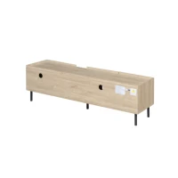 Mobile basso con ante a lamelle, foro passacavi e gambe in metallo, 160x40x47 cm, Color legno(m-8)