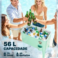 Outsunny Carro de Bebidas Refrigerado 56L com Rodas Abre-garrafas Coletor de Tampas e Alça para Jardim e Festas 75x35x78 cm Verde Claro(m-4)