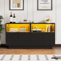 Credenza con illuminazione LED, frontale in vetro scorrevole dal movimento fluido, 130x35x68 cm, Nero(m-4)