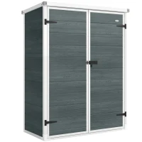 Outsunny Abrigo de Jardim 0,81 m² 134x68,5x170 cm em Plástico com Solo 2 Prateleiras Dobráveis Portas Duplas com Fecho Cinzento(m-1)