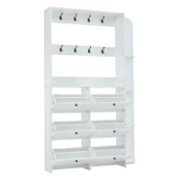 Mobile appendiabiti 3 in 1 con scarpiera, 120x24x200 cm, Bianco(m-7)