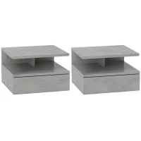 HOMCOM 2 Mesitas de Noche Flotantes con 1 Cajón y Estante Abierto Diseño Moderno 35x32x22,5 cm Gris(m-10)