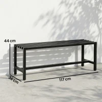 Outsunny Gartenbank 2 Personen aus verzinktem Stahl, Latten-Sitzfläche, ohne Rückenlehne, Tragkraft 240 kg, 117x36x44cm, Schwarz(m-3)