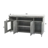 Madia per soggiorno, vano di appoggio semi-aperto, 140×40×70 cm, Grigio(m-3)