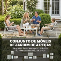Outsunny Conjunto de Jardim Exterior de 4 Peças com Sofá de 2 Lugares, 2 Poltronas e Mesa de Vidro Temperado, Tecido Textilene Cinzento Claro(m-4)
