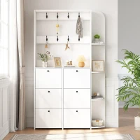 Mobile appendiabiti 3 in 1 con scarpiera, 120x24x200 cm, Bianco(m-4)