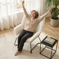 HOMCOM Moderner Akzentstuhl, Sherpa-Fleece gepolsterter Sessel mit breiter Rückenlehne und Stahlbeinen, einfache Montage, Weiß(m-8)