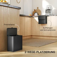 HOMCOM 8 L Mülleimer, freistehend oder hängend platzierbar, Edelstahl, Schwarz(m-4)