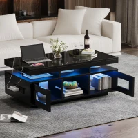 Tavolino da salotto a LED RGB con spazio portaoggetti aperto e chiuso, 100x50x43 cm, Nero(m-5)