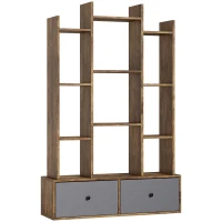 HOMCOM 12 Shelf Storage Unit, with Drawers - Brown(m-1)
