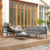Outsunny 3 Pieces Garden Furniture Set, Aluminium Corner Lounge Set with Adjustable Backrest and Coffee Table(m-9)
