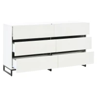 Madia per soggiorno con 6 cassetti, 3 gambe metalliche robuste, 140x39,5x78,5 cm, Bianco+Nero(m-6)