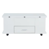 Tavolino multiuso con 4 sgabelli nascosti, 100x50x45 cm, Bianco(m-2)