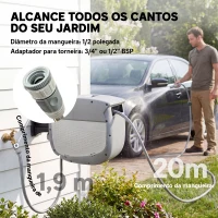 Outsunny Carretel de Mangueira para Jardim 20+1,9 m com Bico de 2 Modos Bloqueio Automático e Retracção Suporte Orientável 180° Cinza(m-4)